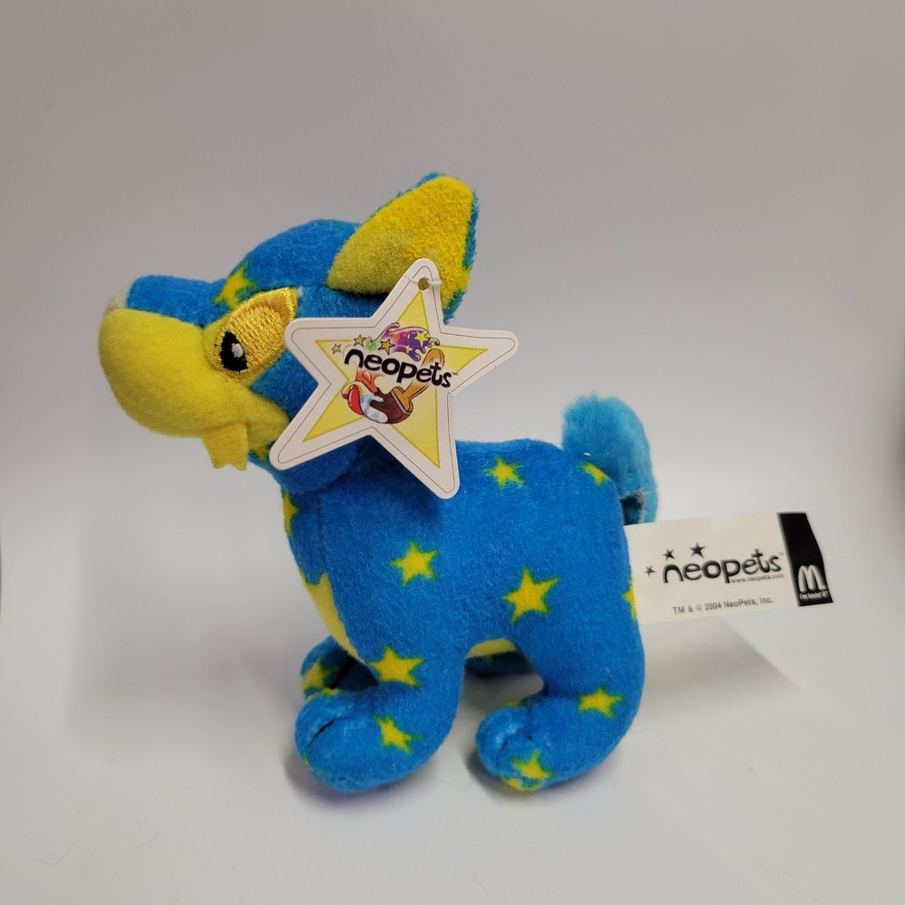 2004 McDonalds Neopets Starry Lupe Plush Toy with Tag Vintage Blue Yellow Star